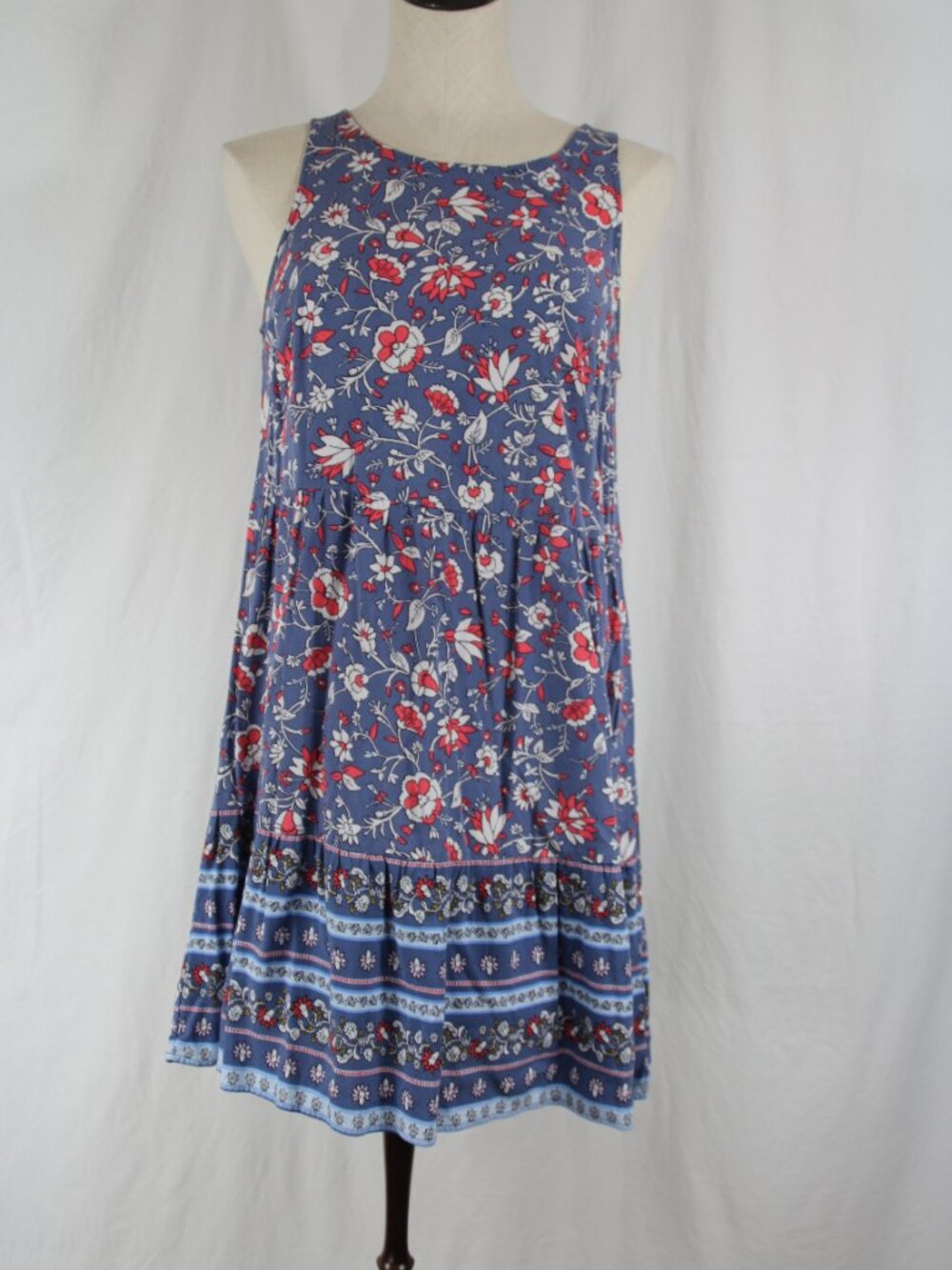 Old Navy Women’s Boho Floral Print Blue Pink Ivory Tiered A-Line Tank Dress S
